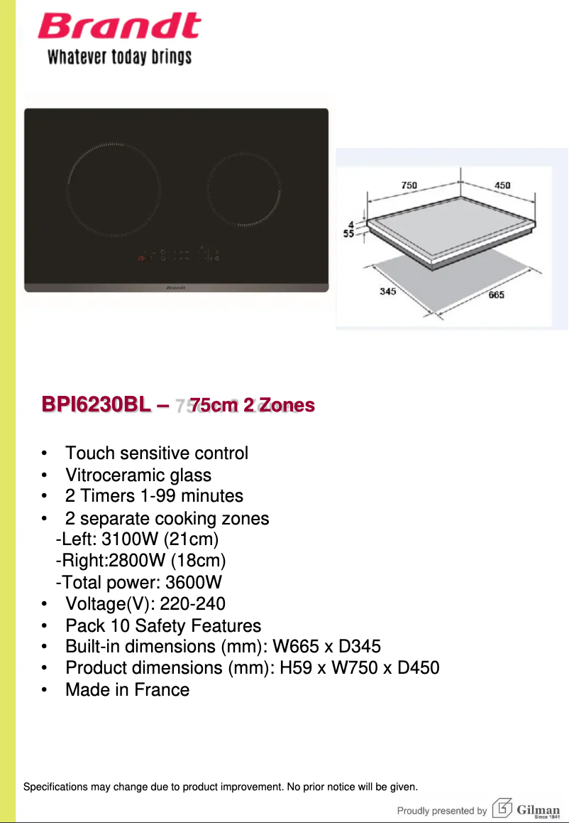 Página 1 del manual Guía de instalación Brandt BPI6230BL