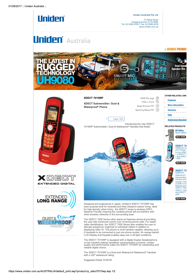 Página 1 del manual Manual de usuario Uniden XDECT 7015WP