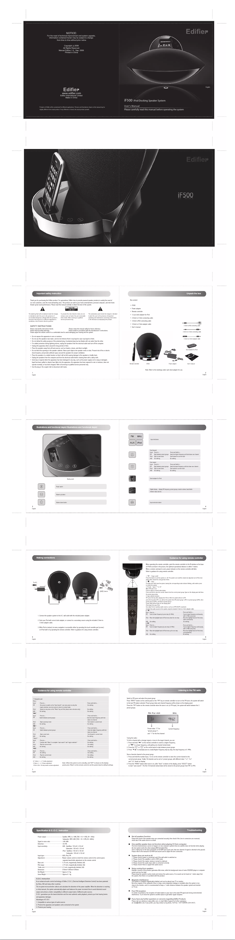 Imagen de la primera página del manual del dispositivo iF500