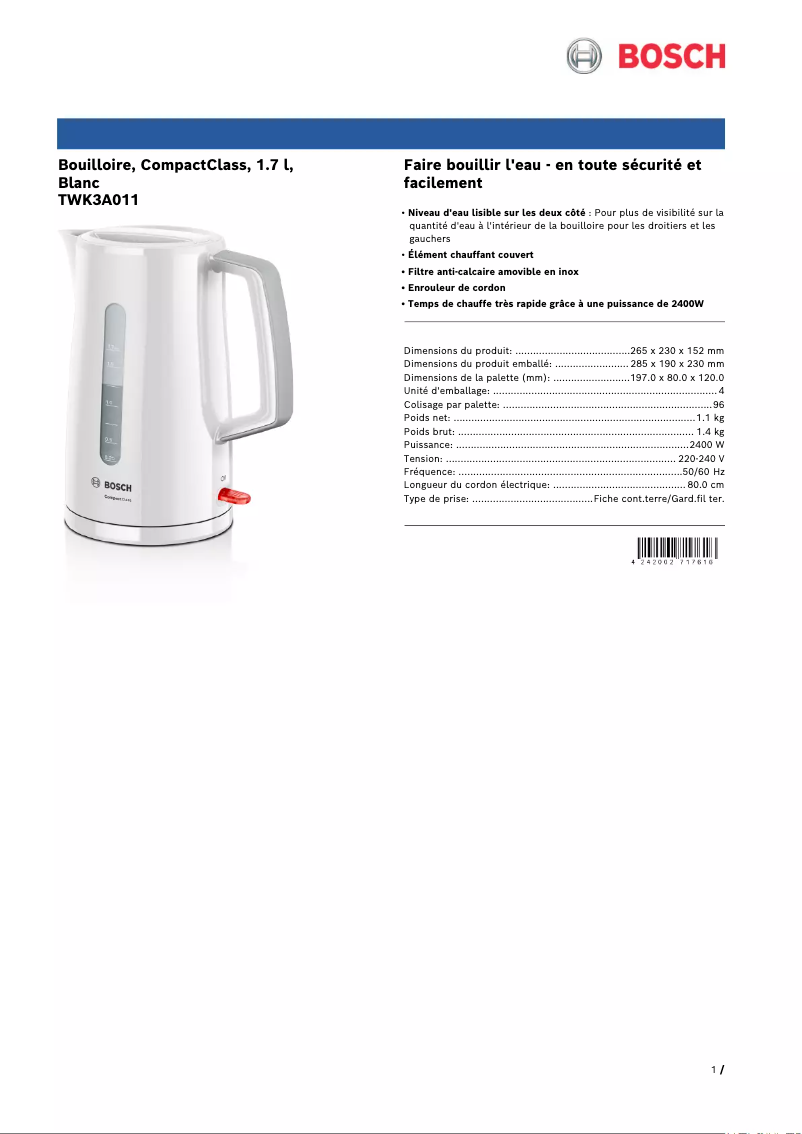 Página 1 del manual Ficha técnica Bosch TWK3A011