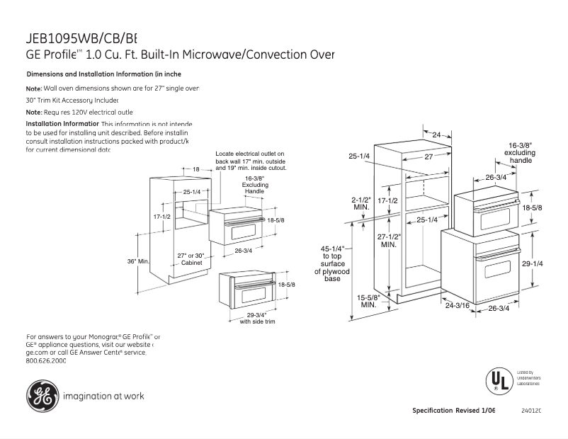 Página 1 del manual Ficha técnica GE Profile JEB1095WB