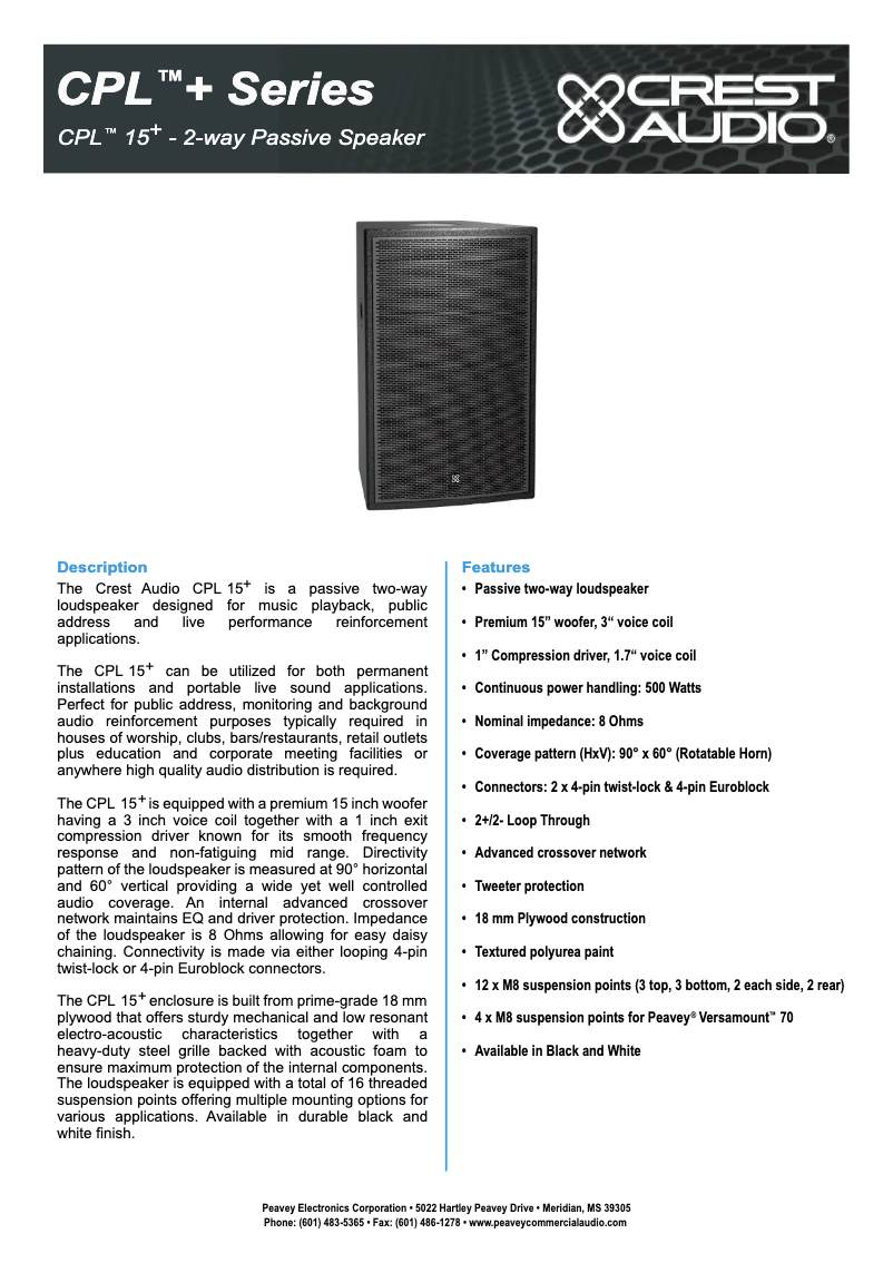 Página 1 del manual Ficha técnica Crest Audio CPL 15+