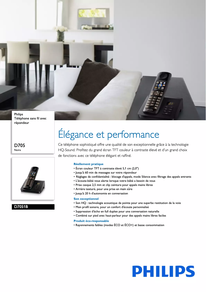 Página 1 del manual Ficha técnica Philips D7051B