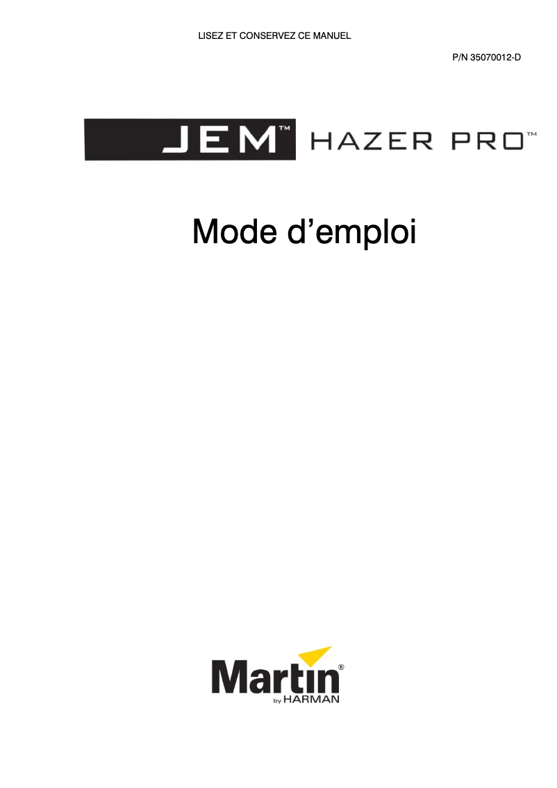 Imagen de la primera página del manual del dispositivo JEM Hazer Pro