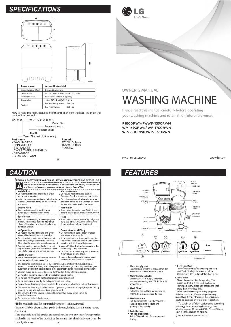 Página 1 del manual Manual de usuario LG WP-1690RWN