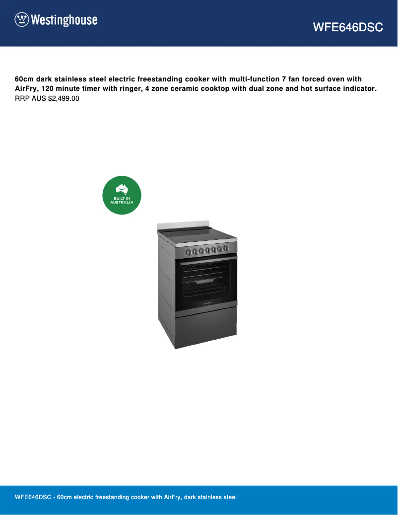 Página 1 del manual Ficha técnica Westinghouse WFE642SC