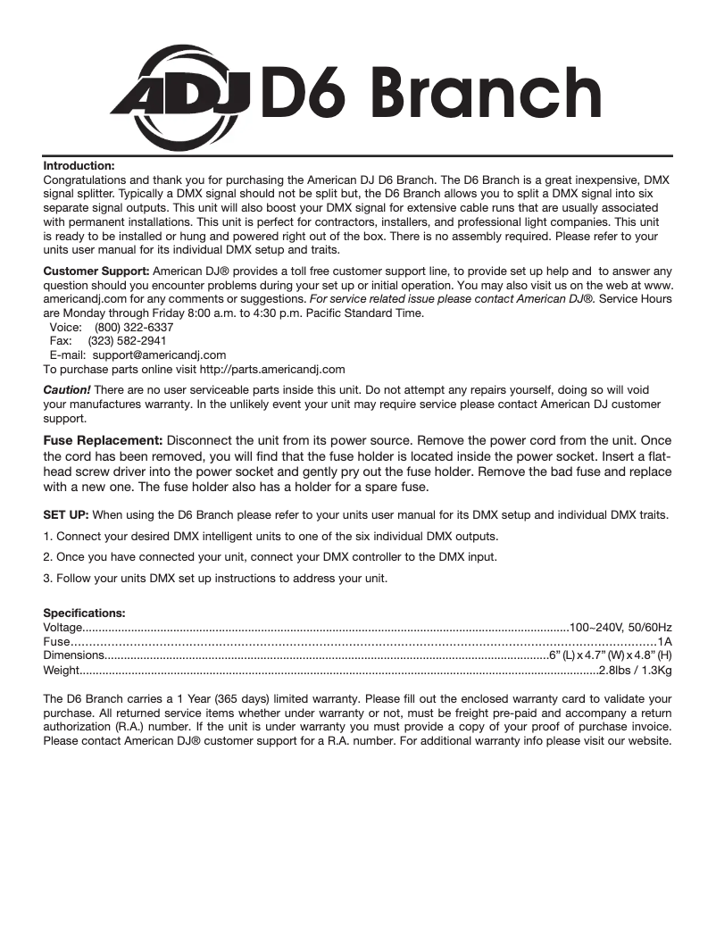 Página 1 del manual Manual de usuario Adj D6 Branch