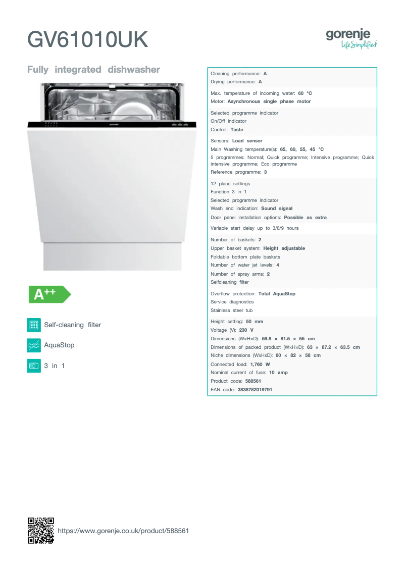Página 1 del manual Manual de usuario Gorenje GV61010UK