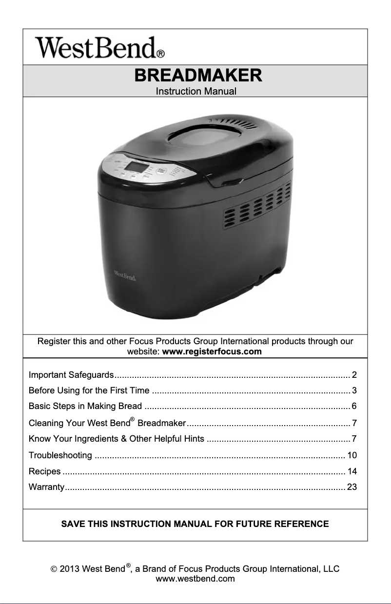Página 1 del manual Manual de usuario WestBend 41410