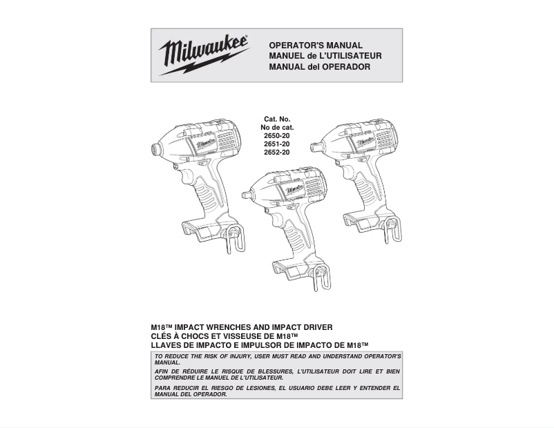 Página 1 del manual Manual de usuario Milwaukee M18 2652-20