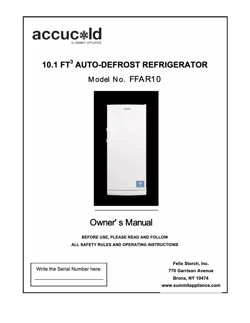Página 1 del manual Guía de instalación Summit Accucold FFAR10