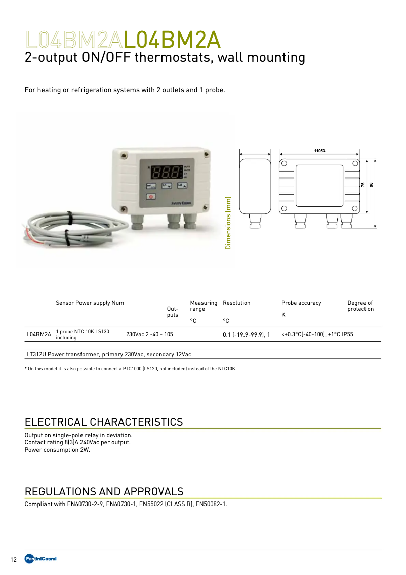 Página 1 del manual Ficha técnica Fantini Cosmi L04BM2A