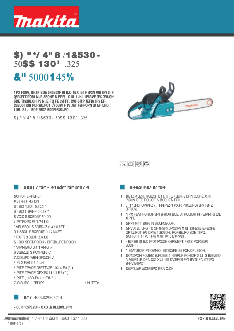 Página 1 del manual Ficha técnica Makita EA5000P45D