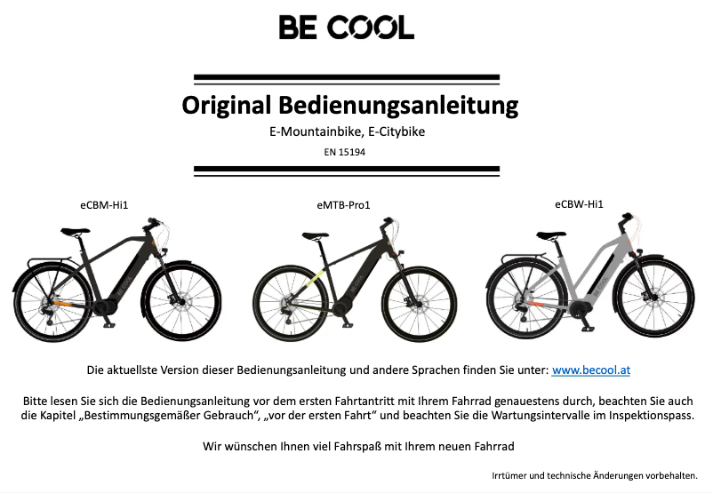 Página 1 del manual Manual de usuario Be Cool eMTB-Pro1