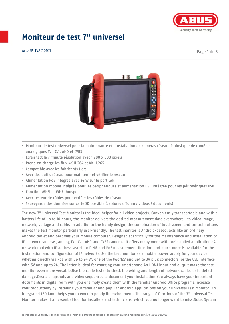 Página nº 1 - Ficha técnica Abus TVAC10101