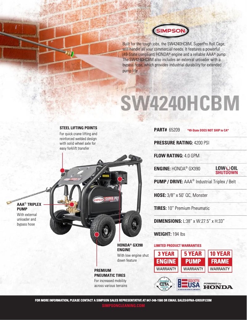 Página 1 del manual Ficha técnica Simpson SuperPro SW4240HCBM