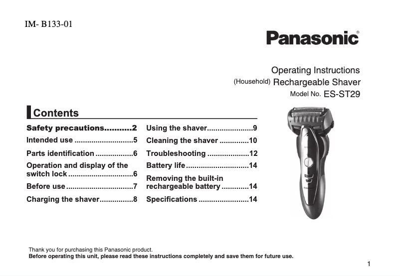 Imagen de la primera página del manual del dispositivo ES-ST29