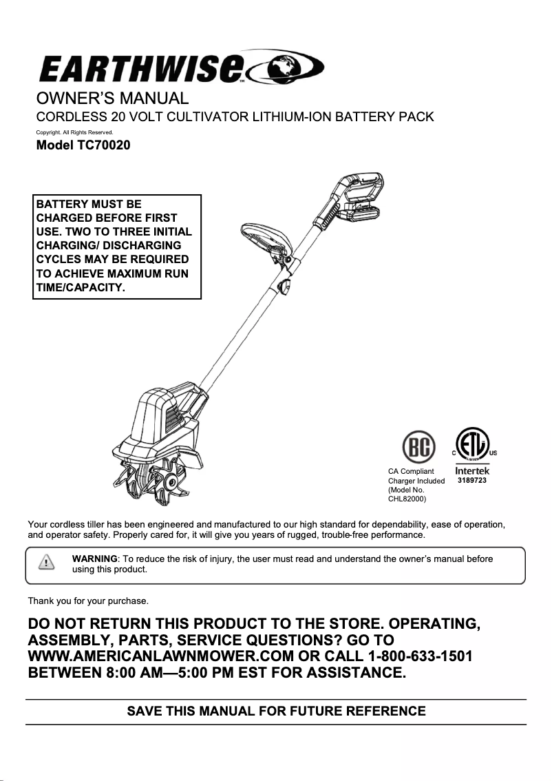 Página 1 del manual Manual de usuario Earthwise TC70020IT