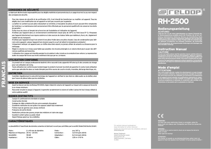 Imagen de la primera página del manual del dispositivo RH-2500