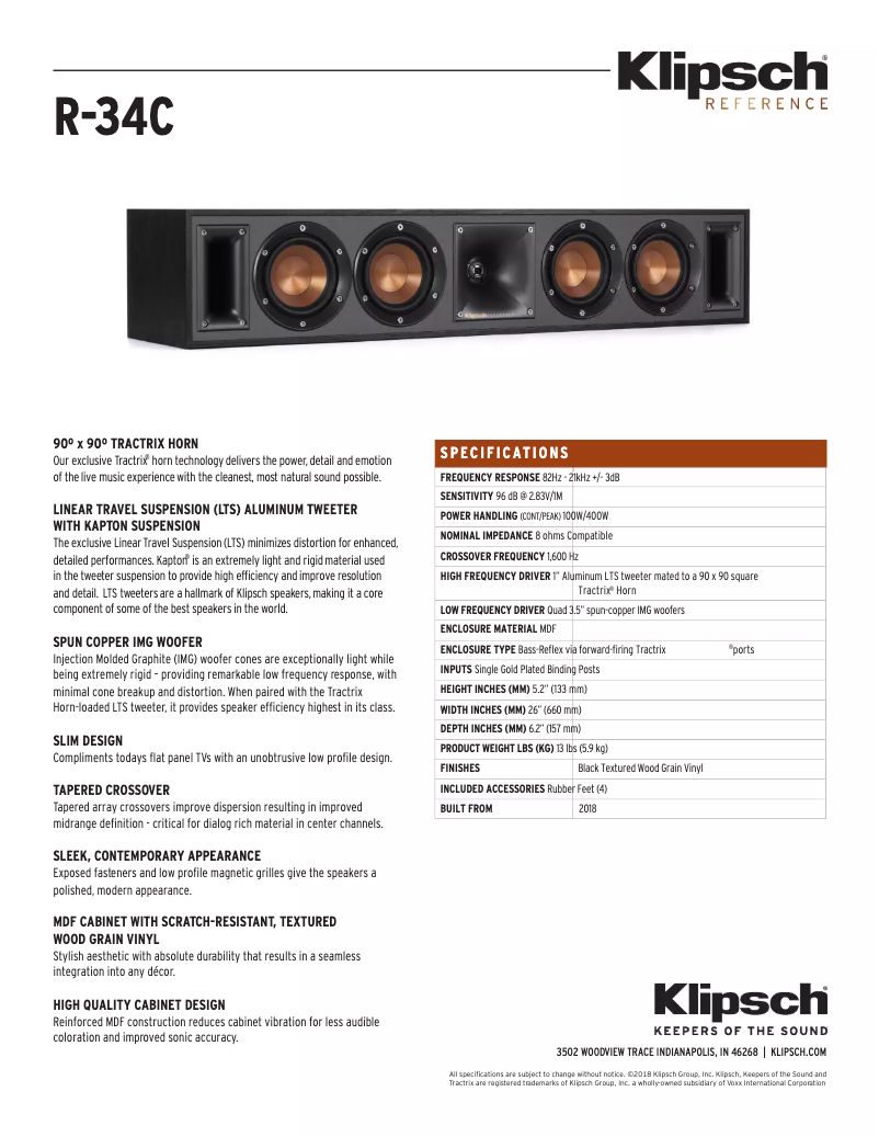 Página 1 del manual Ficha técnica Klipsch Reference R-34C