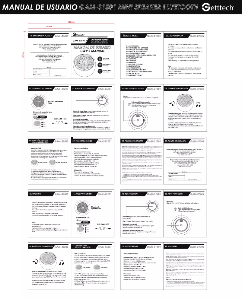 Página nº 1 - Manual de usuario Getttech GAM-31501N
