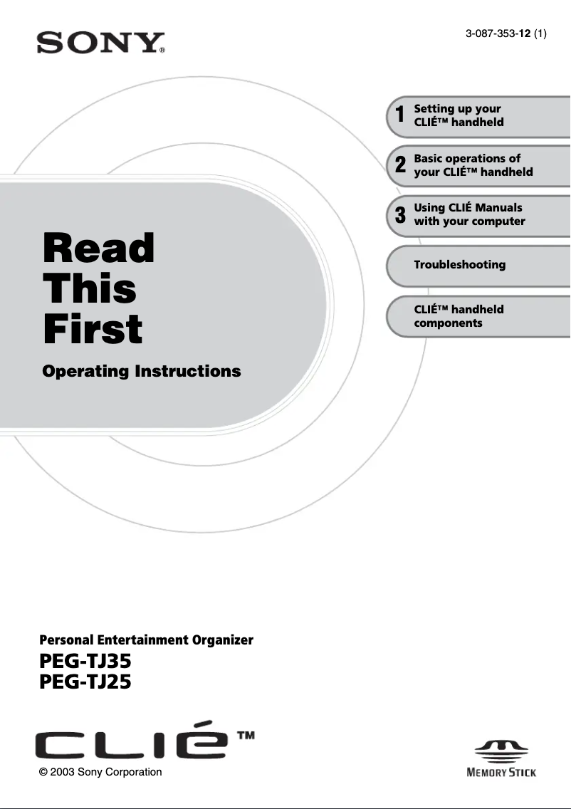 Imagen de la primera página del manual del dispositivo PEG-TJ25