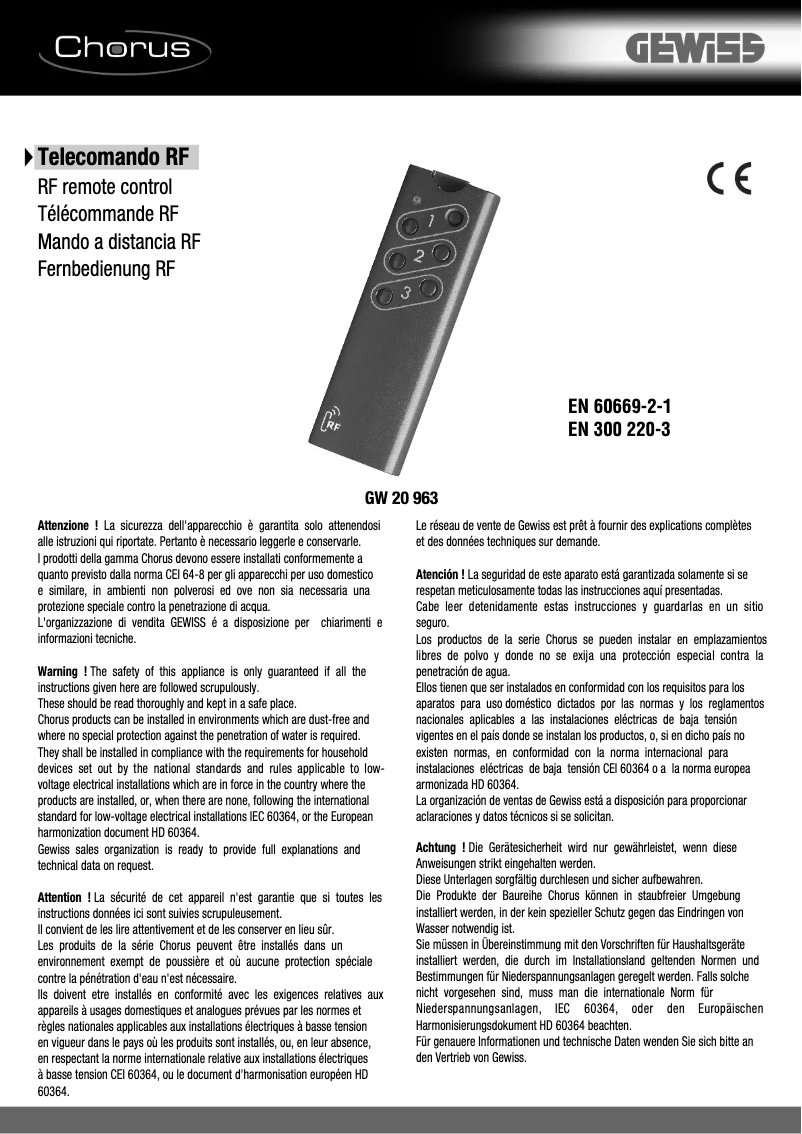 Página 1 del manual Manual de usuario Gewiss GW20963