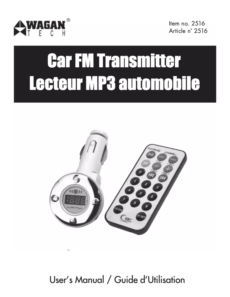 Imagen de la primera página del manual del dispositivo Car FM Transmitter