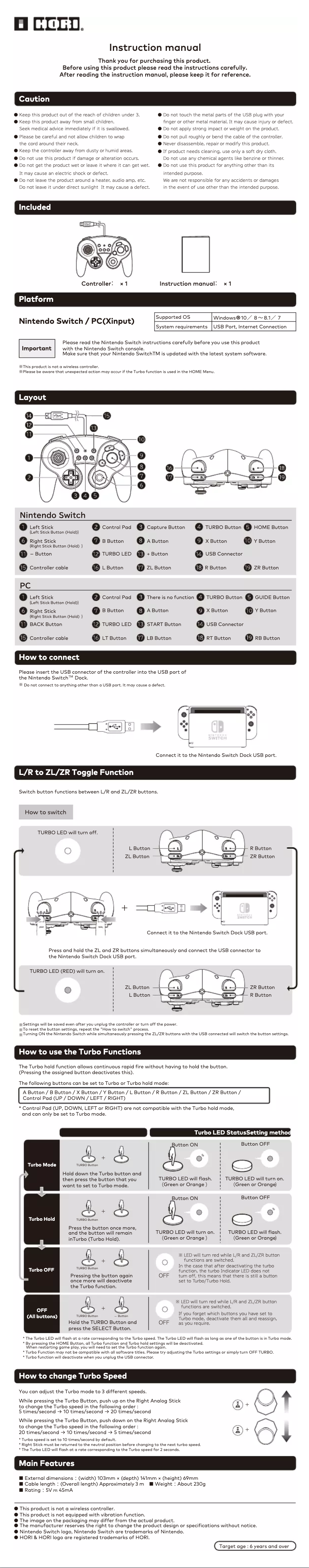Página 1 del manual Manual de usuario Hori Nintendo Switch