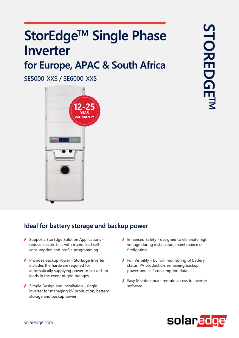 Página 1 del manual Ficha técnica SolarEdge SE5000H-RWS00BNO4
