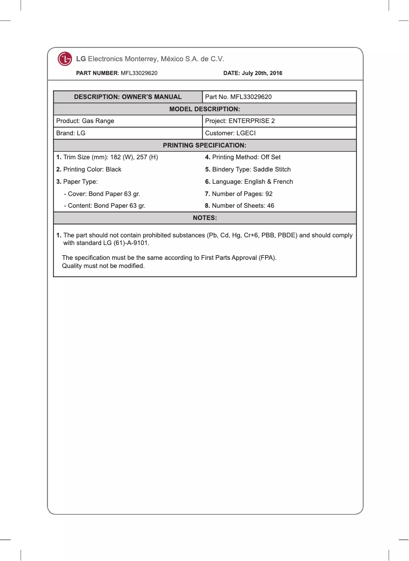Imagen de la primera página del manual del dispositivo LRG3081BD