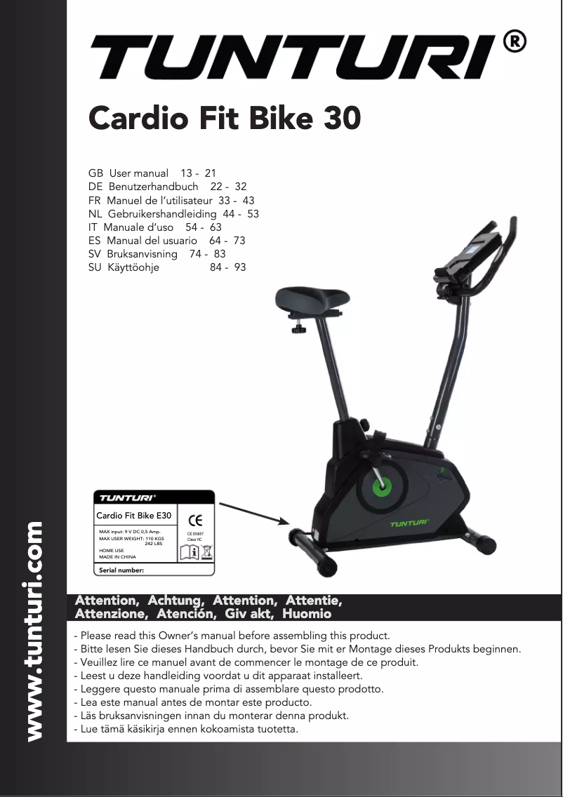 Imagen de la primera página del manual del dispositivo Cardio Fit E30