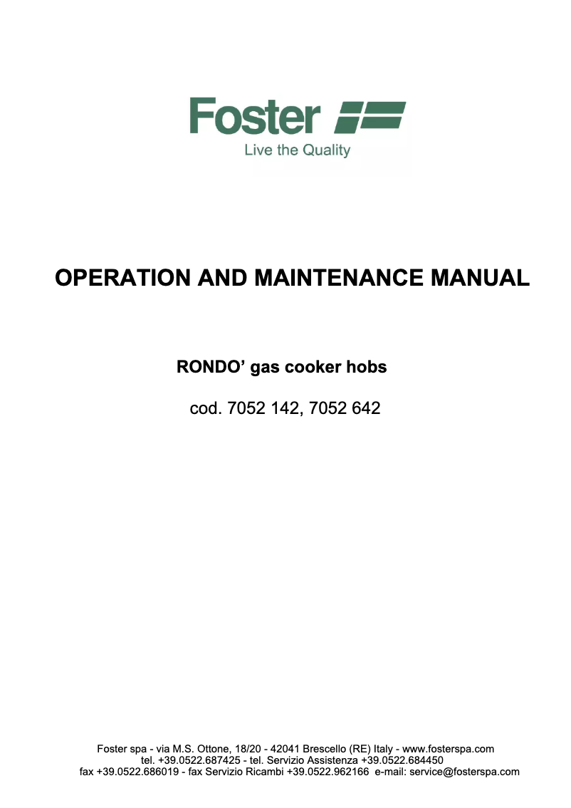 Página 1 del manual Manual de usuario Foster Rondò Kristal Black.3F.STD