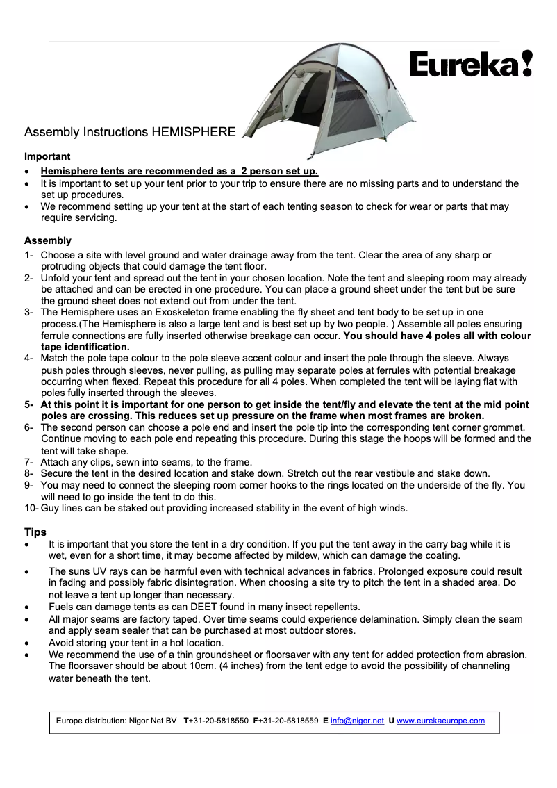 Página nº 1 - Manual de usuario Eureka Hemisphere