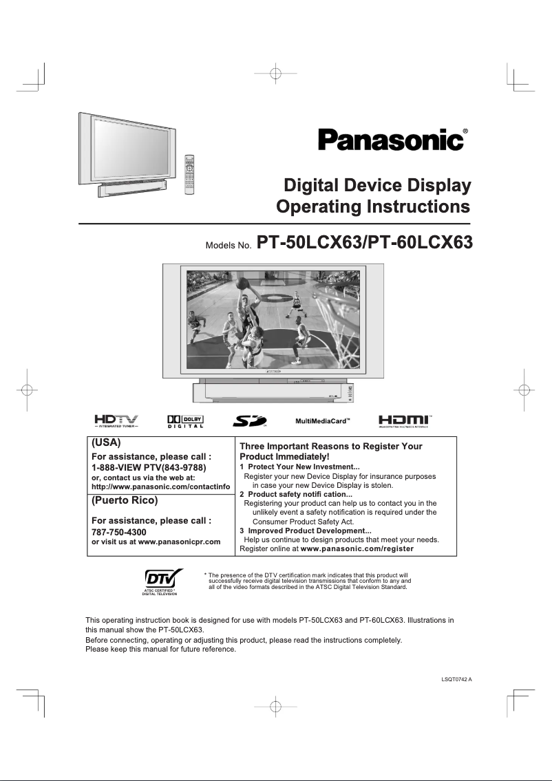 Imagen de la primera página del manual del dispositivo PT-50LCX63