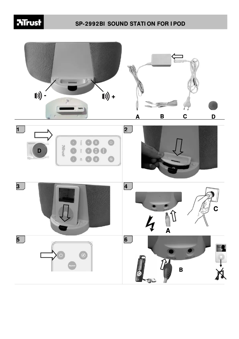 Imagen de la primera página del manual del dispositivo Sound Station for iPod SP-2992Bi