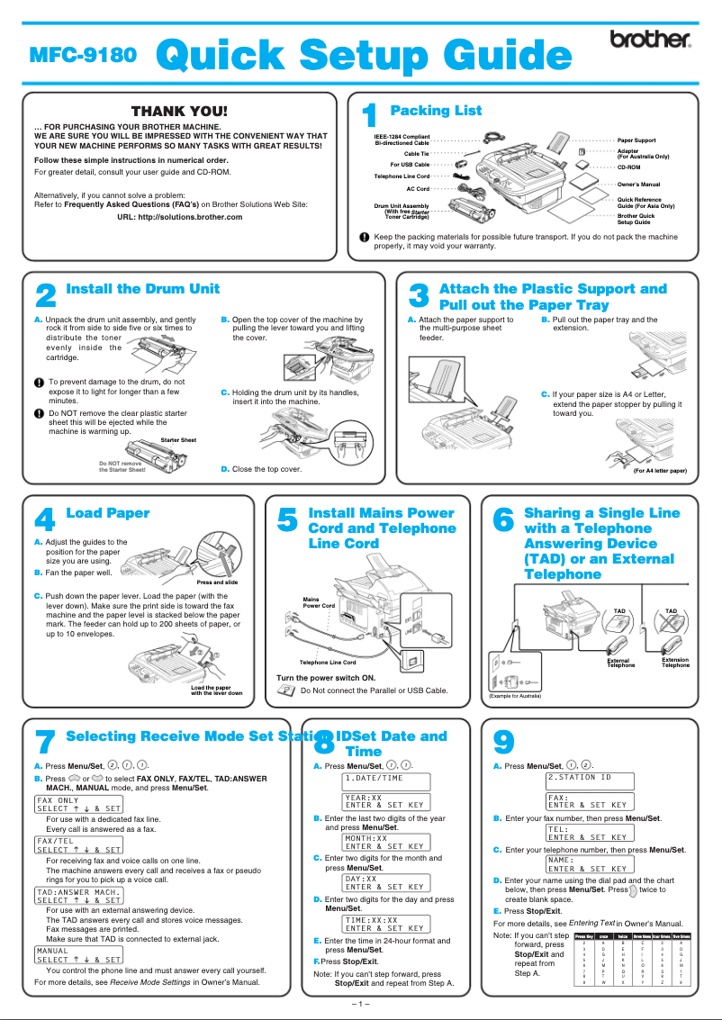 Imagen de la primera página del manual del dispositivo MFC-9180