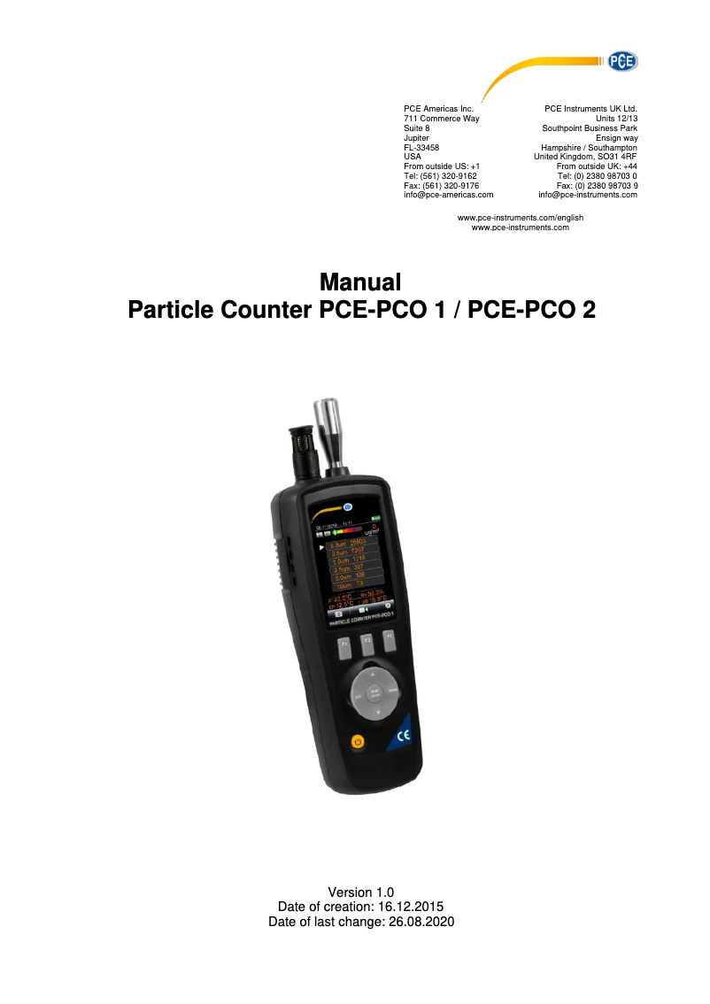 Página 1 del manual Manual de usuario PCE Instruments PCE-PCO 2