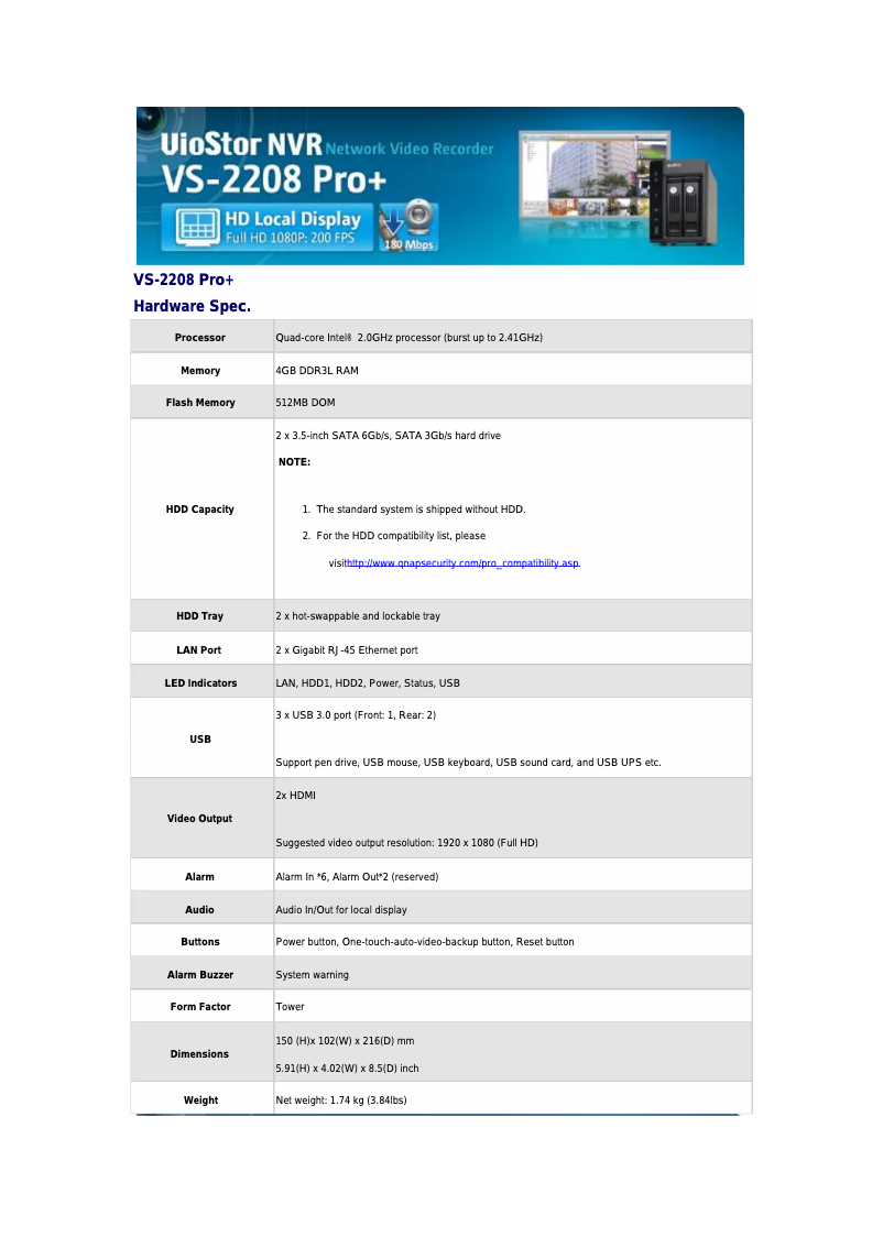 Imagen de la primera página del manual del dispositivo VS-2208 PRO+
