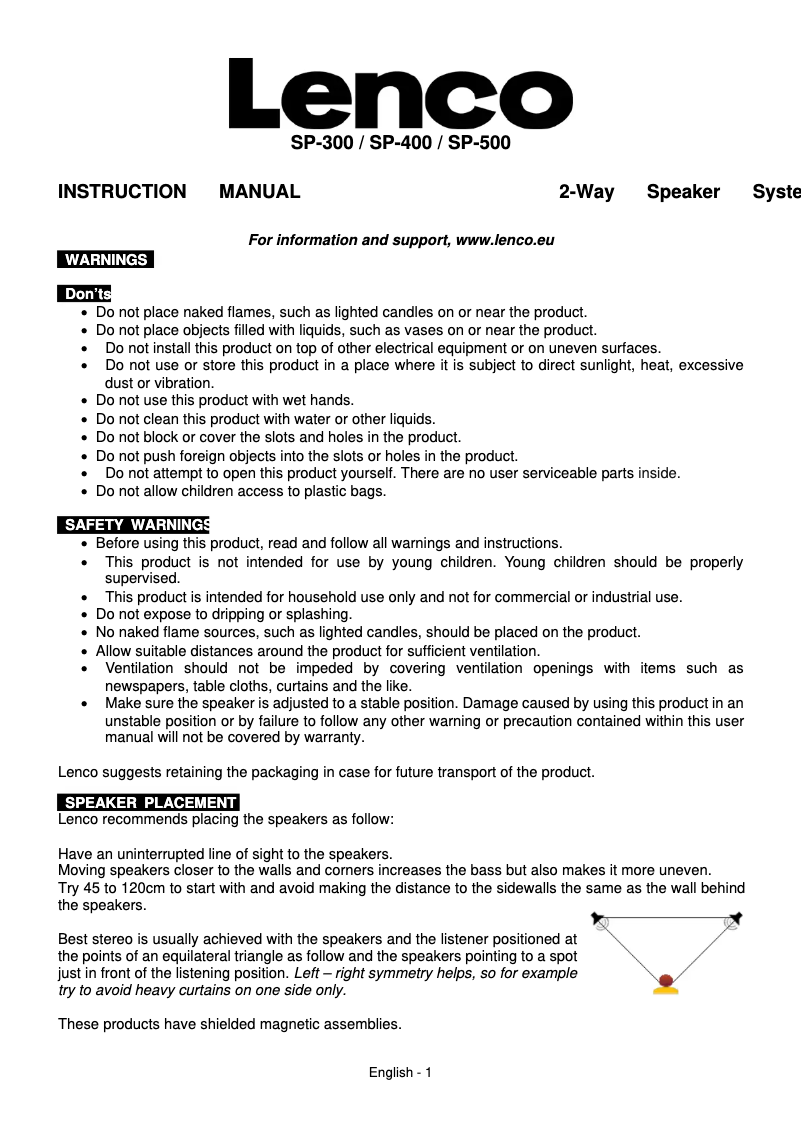 Página 1 del manual Manual de usuario Lenco SP-300