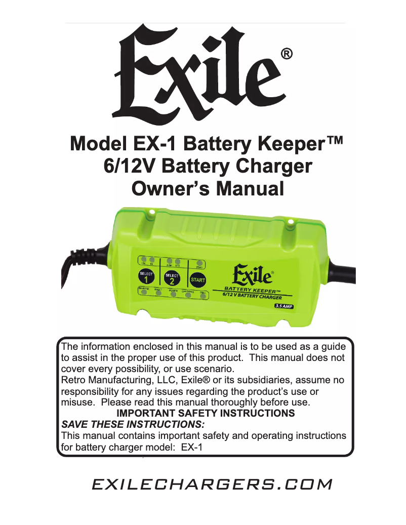 Imagen de la primera página del manual del dispositivo Exile EX-1