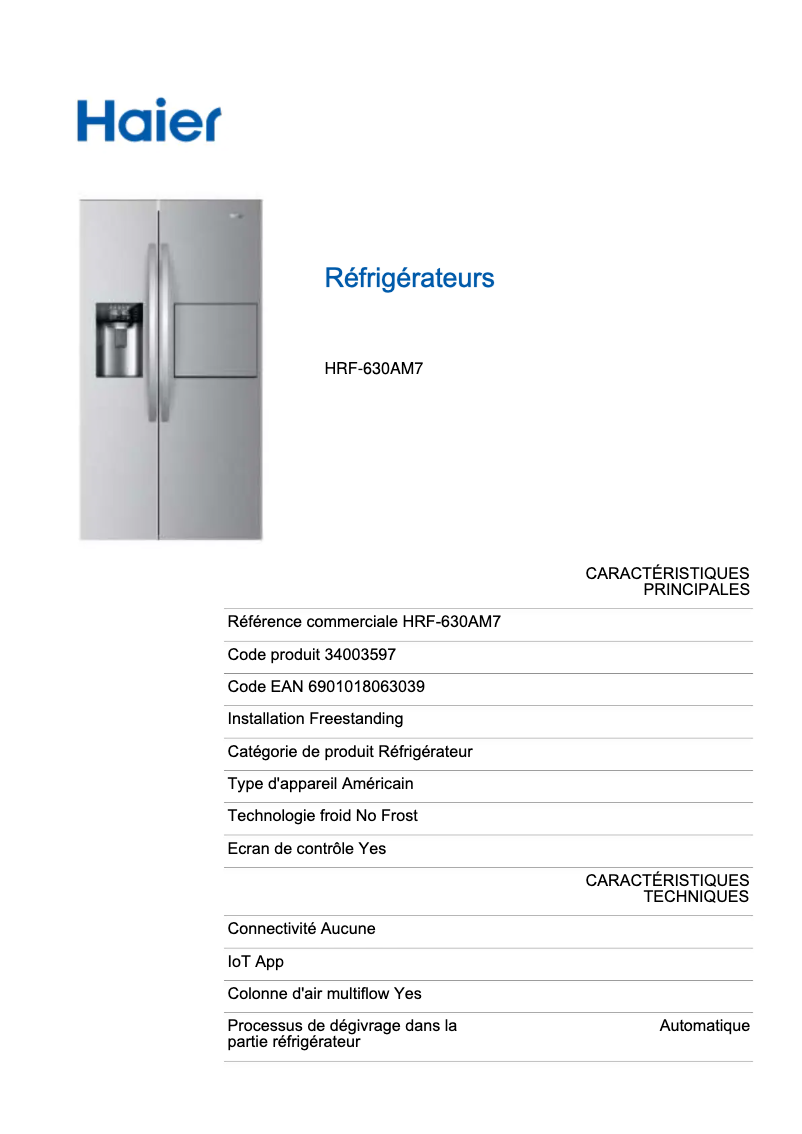 Página 1 del manual Etiqueta energética Haier HRF-630AM7