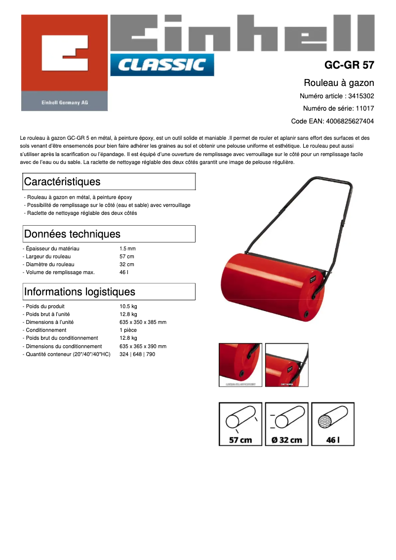 Página 1 del manual Ficha técnica Einhell GC-GR 57