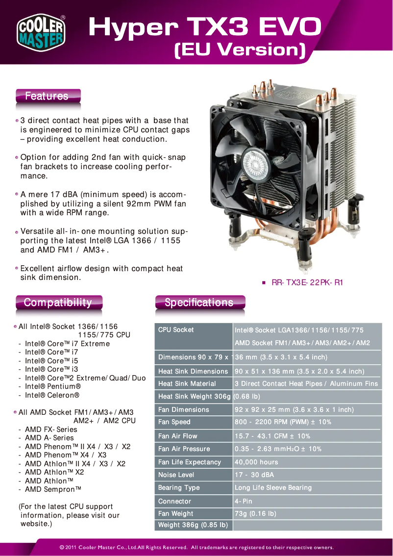 Página 1 del manual Ficha técnica Cooler Master Hyper TX3 EVO