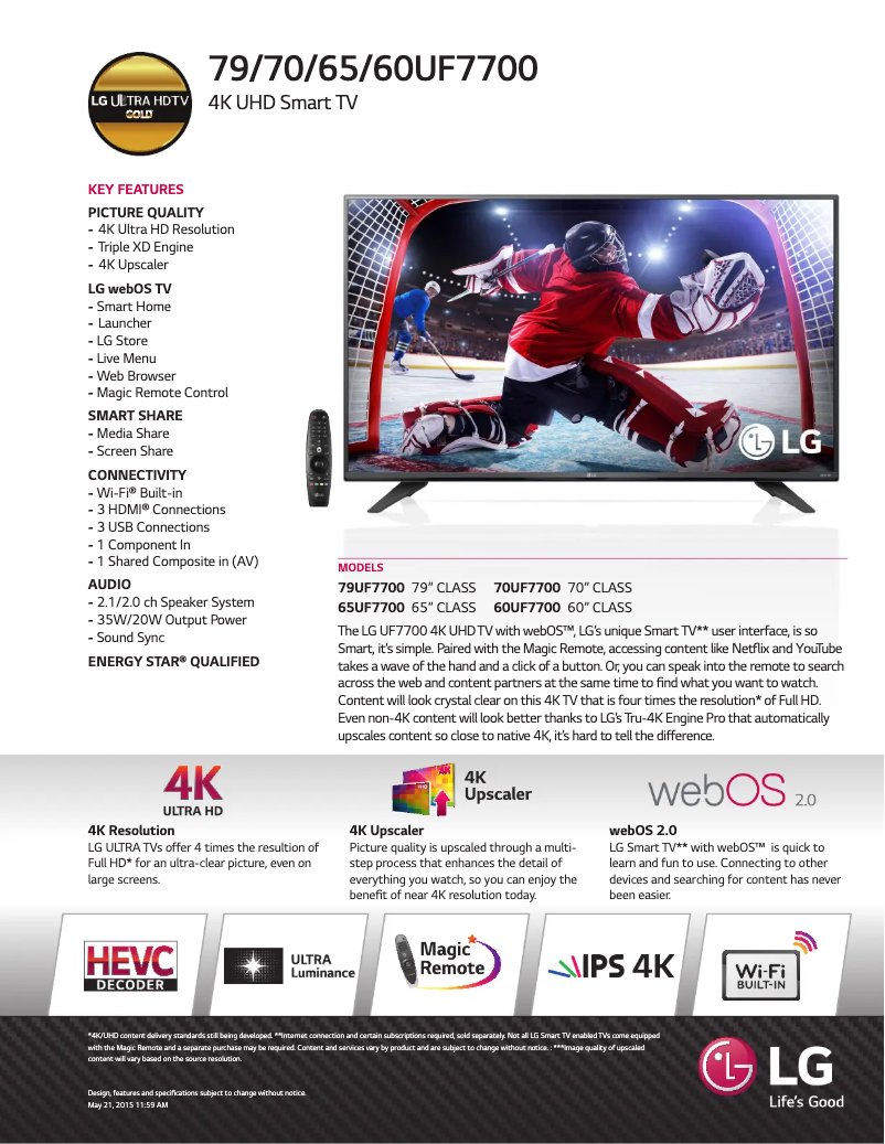 Imagen de la primera página del manual del dispositivo 65UF7700