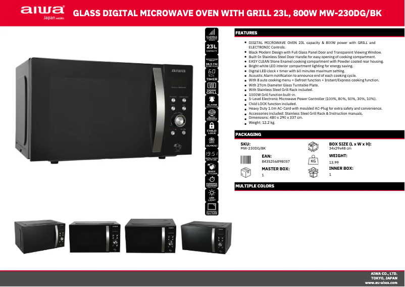 Página 1 del manual Ficha técnica Aiwa MW-230DG