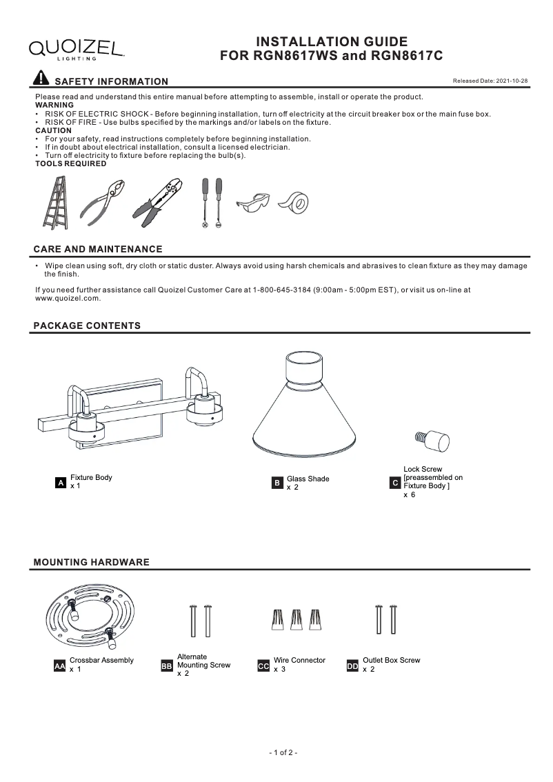 Imagen de la primera página del manual del dispositivo Regency RGN8617WS