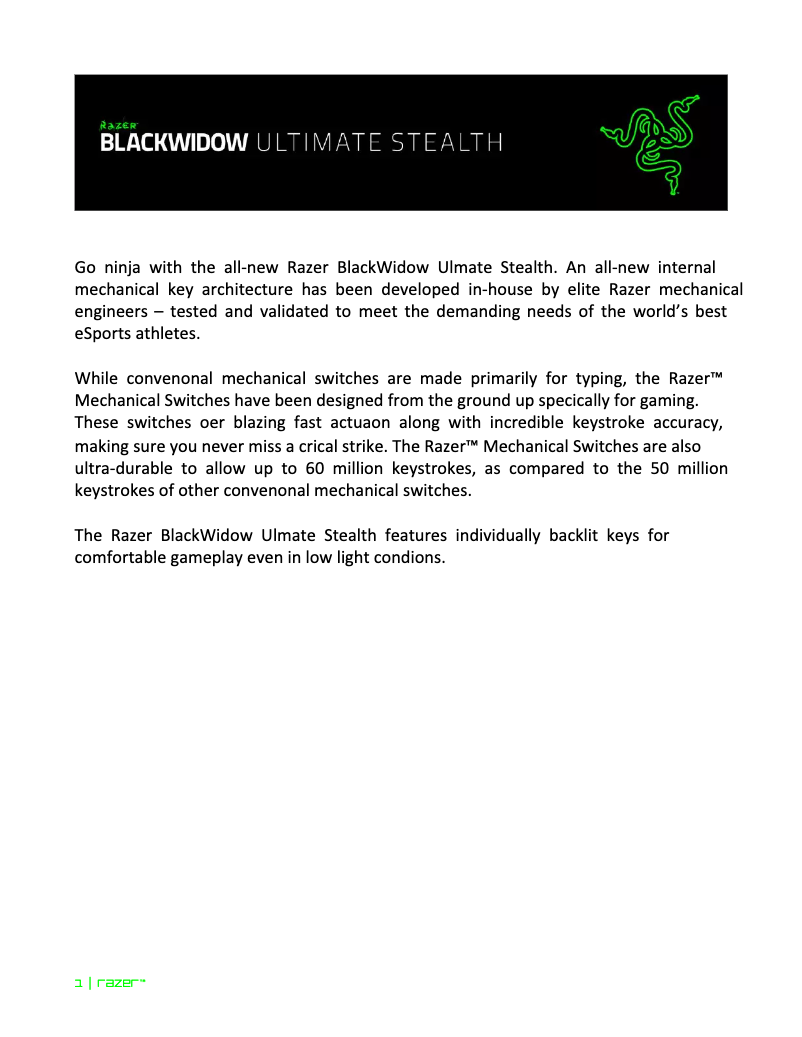 Página 1 del manual Manual de usuario Razer BlackWidow Ultimate 2018