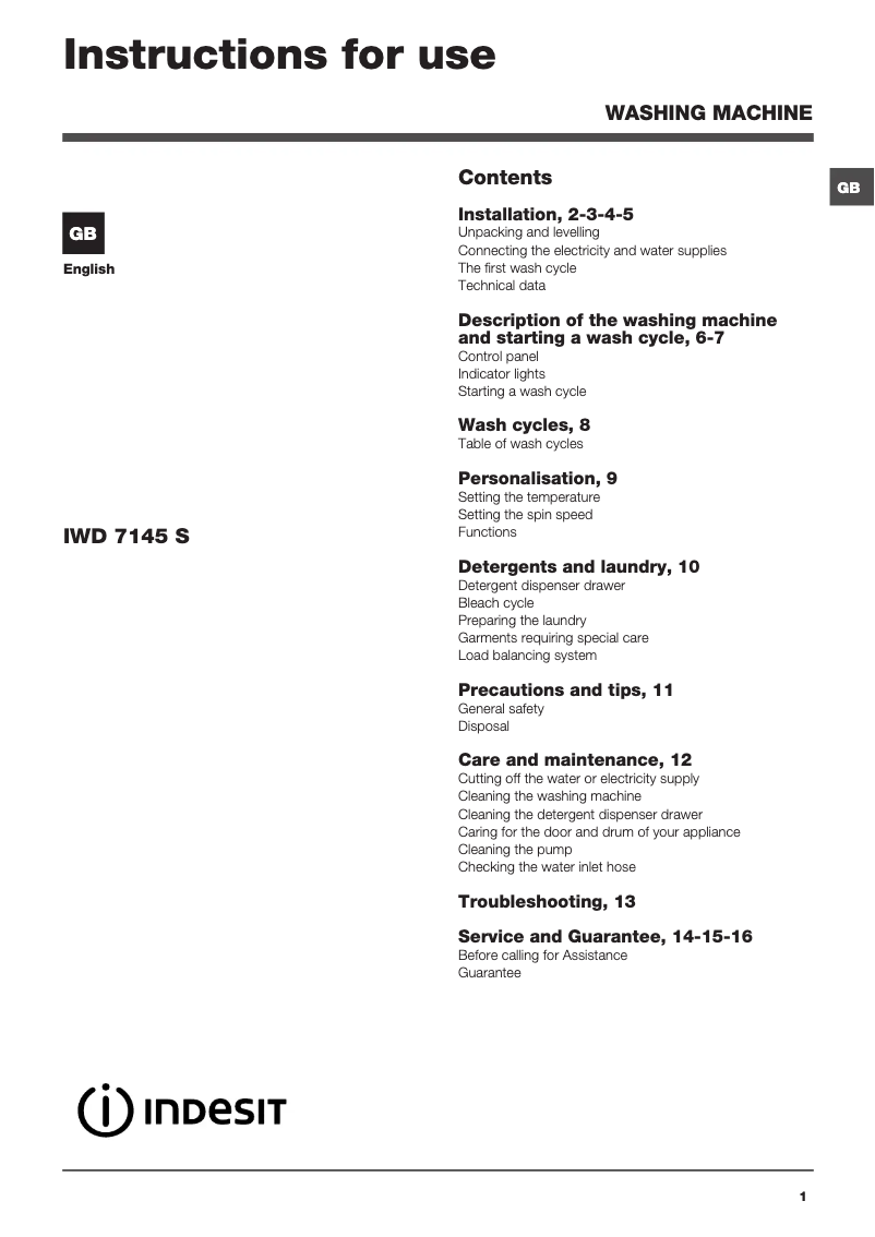 Página 1 del manual Manual de usuario Indesit IWD 7145 S (UK)