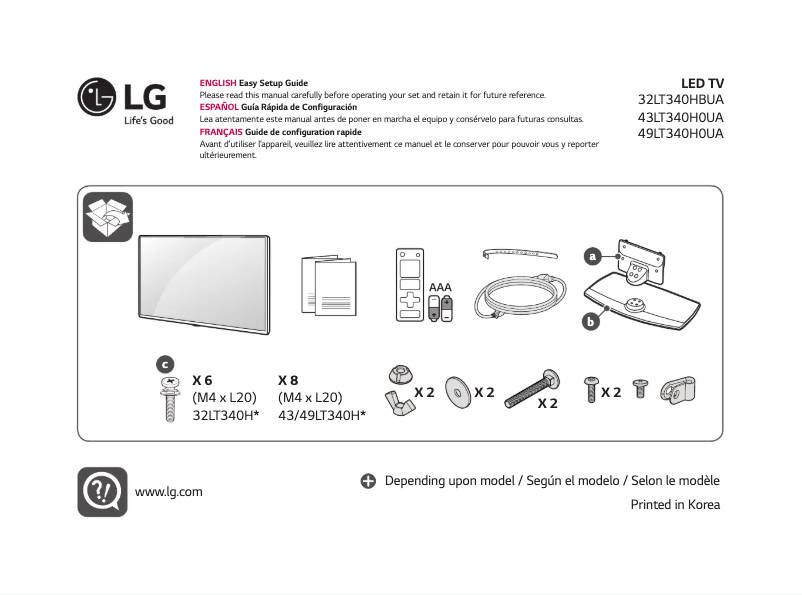 Imagen de la primera página del manual del dispositivo 49LT340H0UA